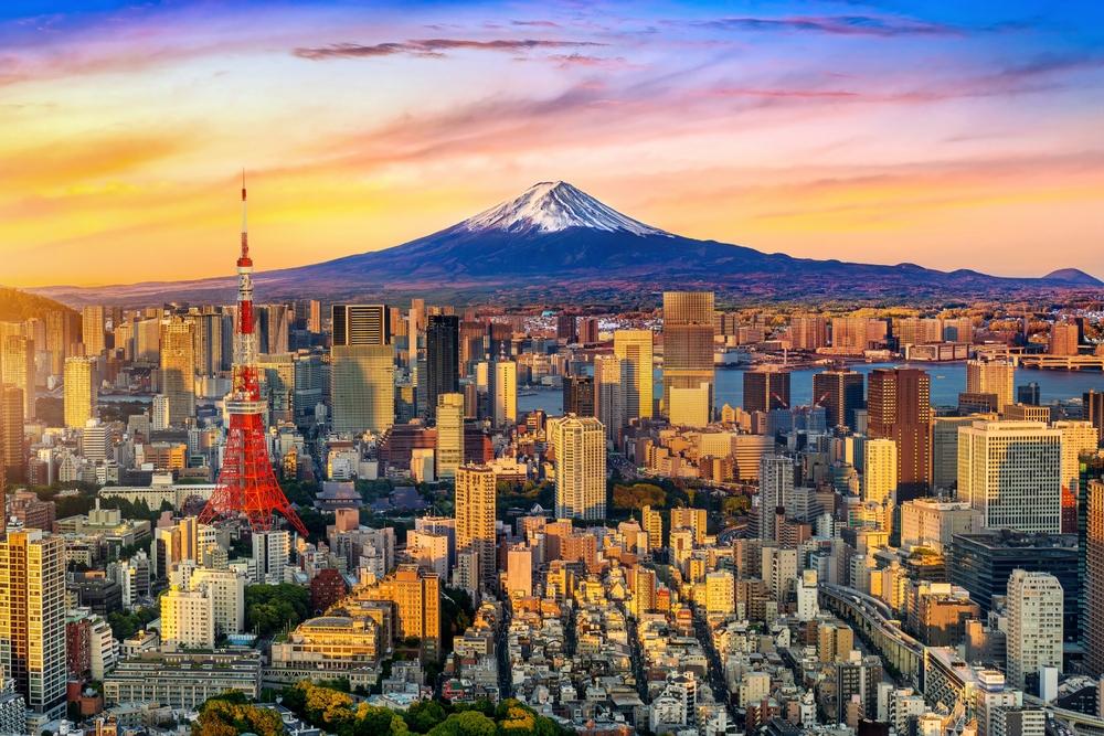 Aerial views of Tokyo with Mount Fuji, Japan