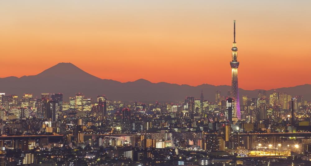 Tokyo city view and tokyo skytree with Mt Fuji, Japan