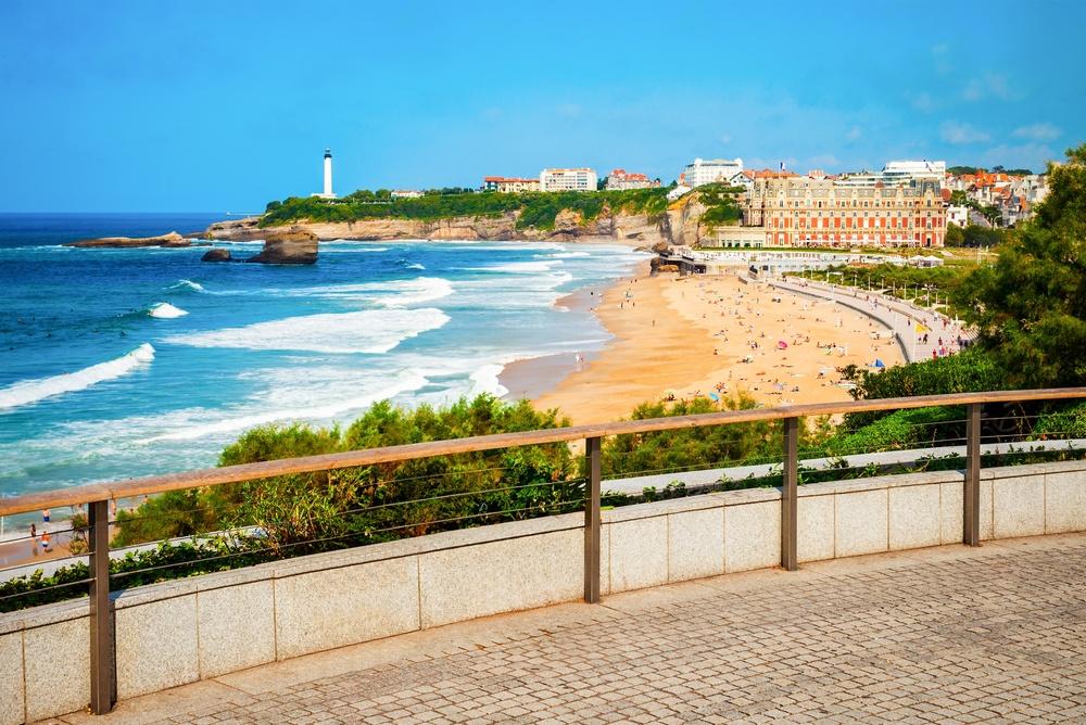 Aerial views of La Grande Plage, Biarritz, France