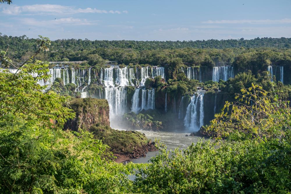 Beautiful landscape of big waterfalls in Iguazu Falls, Brazil, Argentina