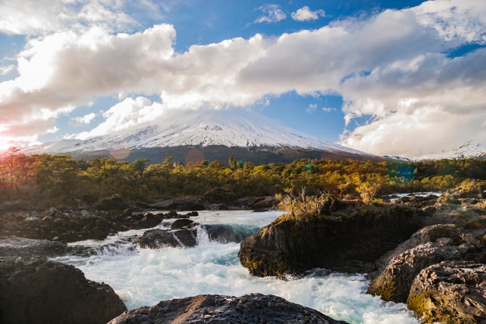 Petrohue River with the Osorno volcano, Chile