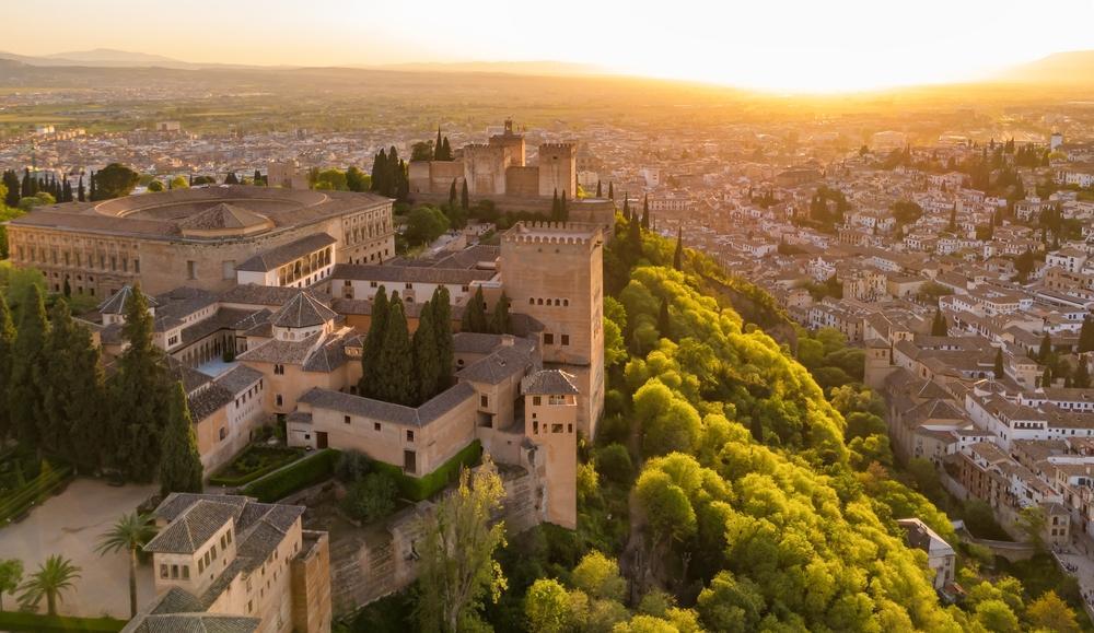 Alhambra palace at sunset, Granada, Andalusia, Spain