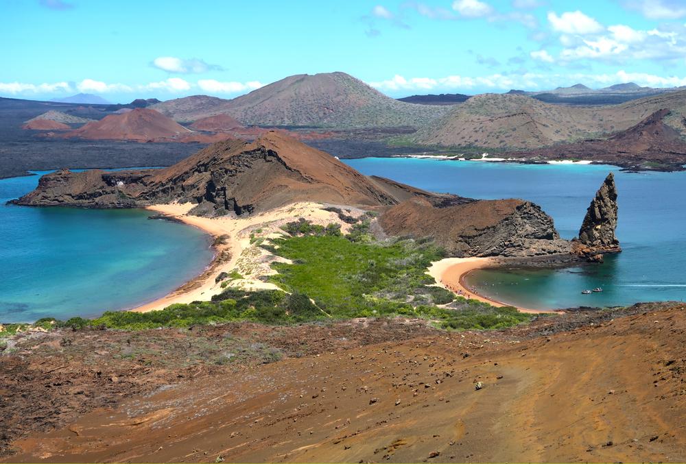 Pinnacle Rock on Bartolome Island in Ecuador