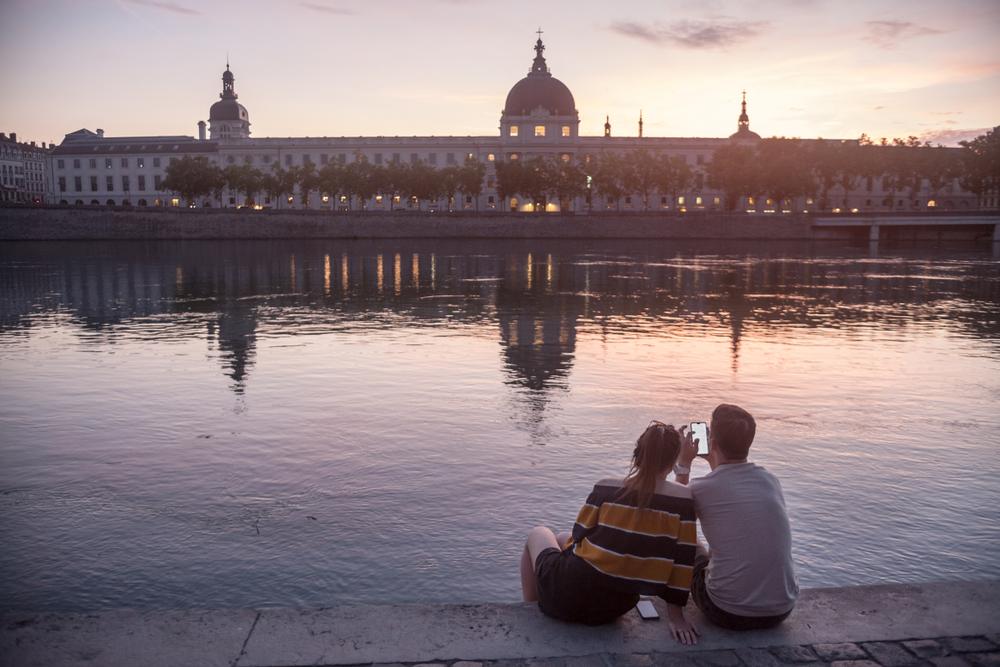 Couple on the Quais De Rhone, Lyon, France