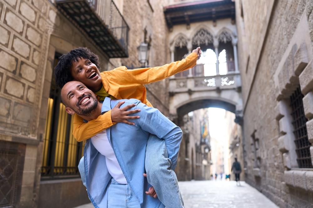 Friends at Barcelona's Gothic Quarter, Spain