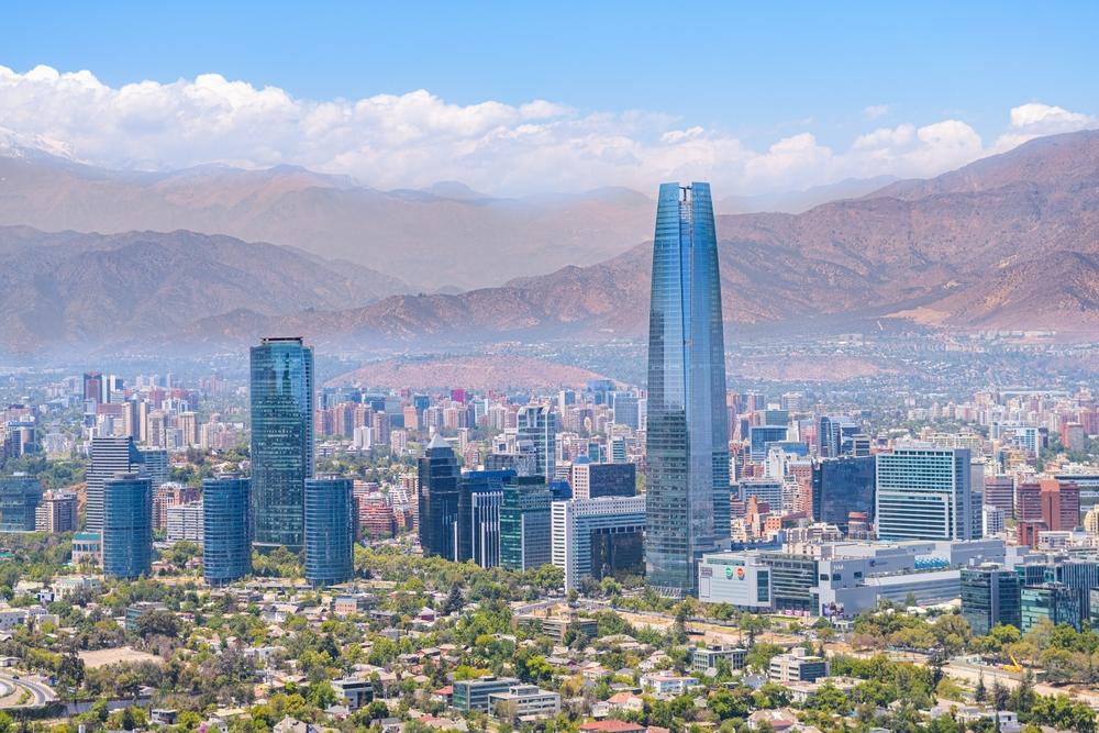 Panoramic view of Santiago with the Andes, Chile