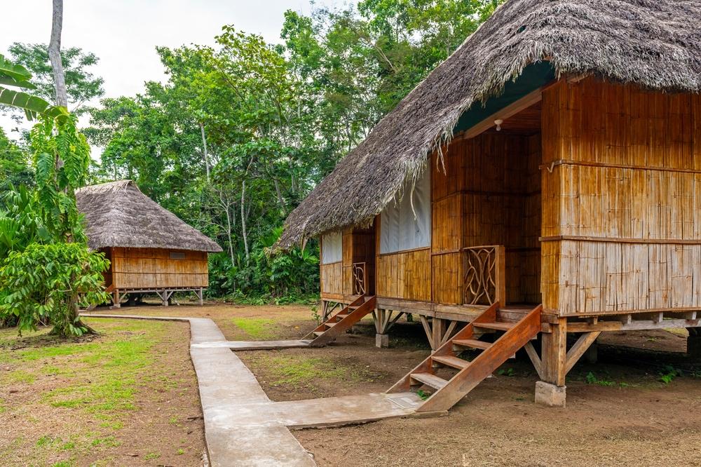 Traditional Amazon rainforest housing in a Kichwa, Yasuni national park, Ecuador
