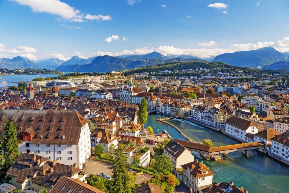 Aerial view of Ruess River, Lucerne, Switzerland