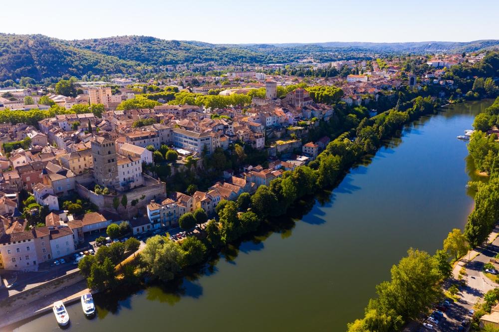 Panoramic drone view of Cahors, France