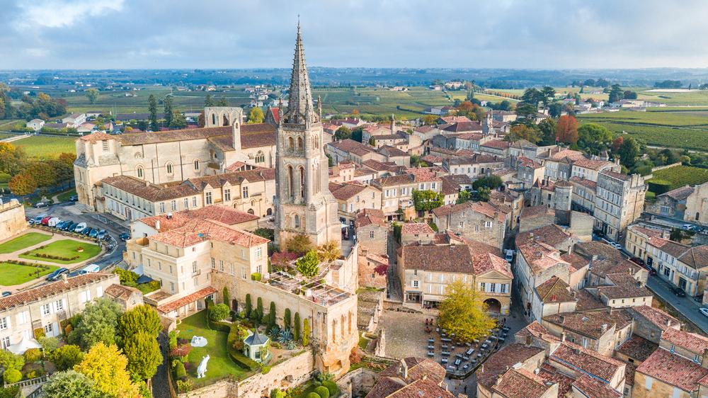 Aerial view of the city of Saint-Emilion, Bordeaux, France
