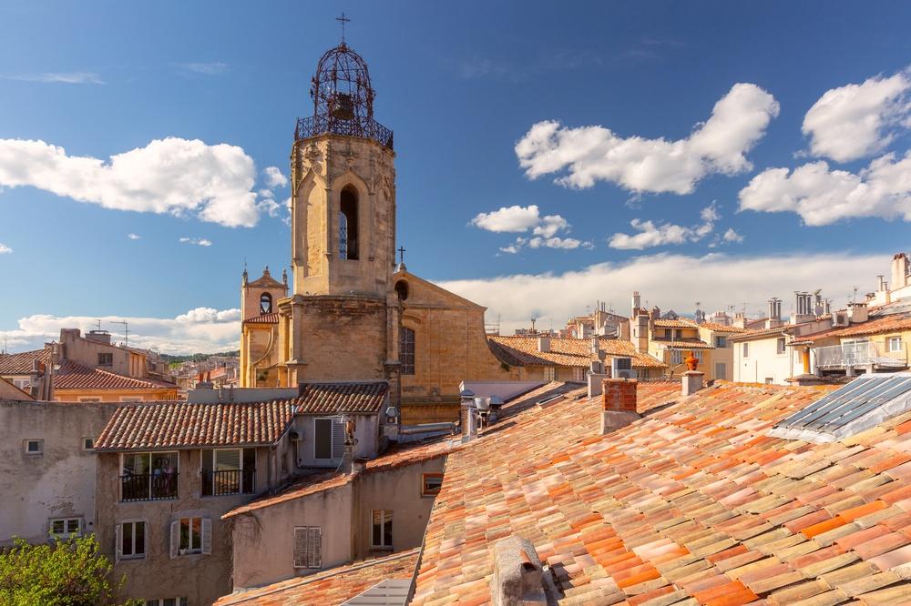 Historic church tower in Aix-en-Provence, France