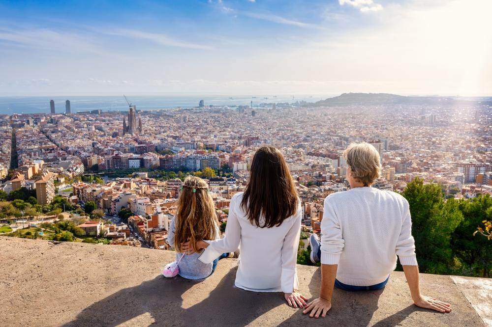 Family panoramic view, Barcelona, Spain
