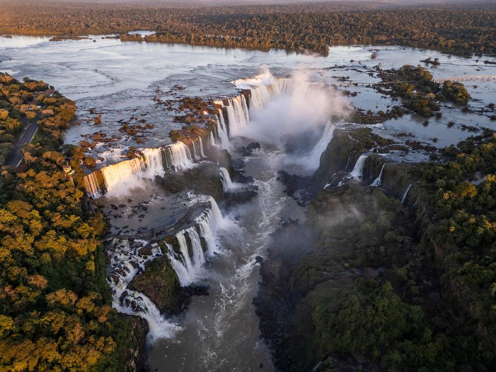 Beautiful aerial views of Iguazu Falls and the green jungle, Paraná, Brazil