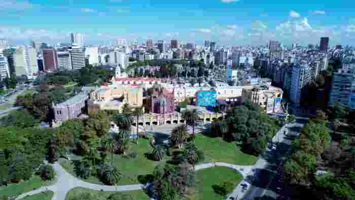 Aerial view of Recoleta neighborhood and cemetery in Buenos Aires, Argentina
