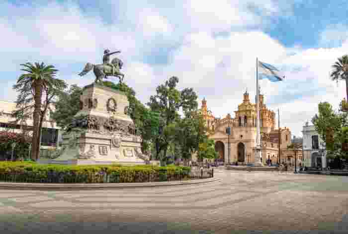 Plaza San Martin and Cordoba Cathedral in Cordoba, Argentina 