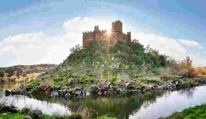 Castelo,De,Almourol,,A,Medieval,Templar,Castle,Standing,On,A Castle of Almourol, a medieval Templar castle on an island in the Tagus River, Portugal
